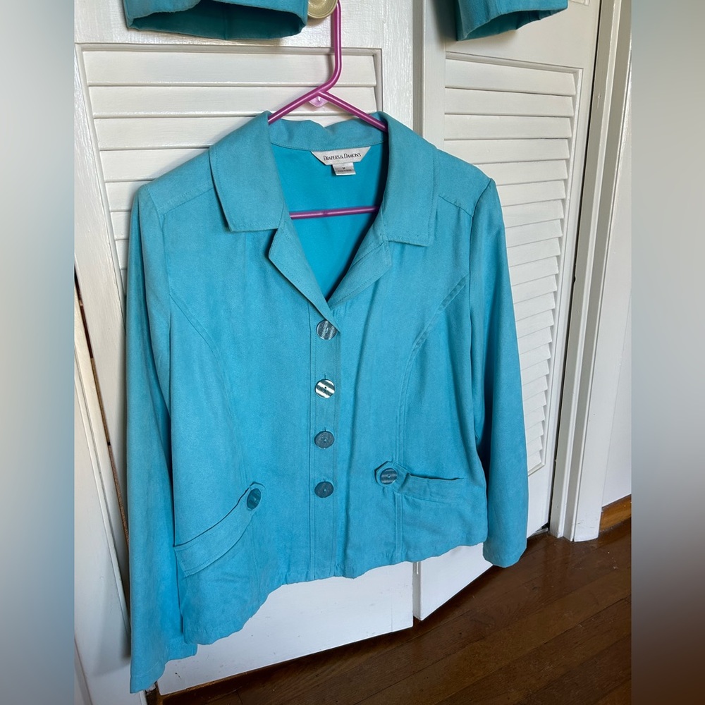 Women’s Drapers & Damons Aqua 2 piece Jacket and Pants Pantsuit Size Medium - Picture 2 of 7